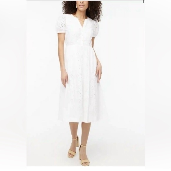J. Crew Dresses & Skirts - J.Crew Puff Sleeve Eyelet Dress With Side Zipper & Pockets Size 0
